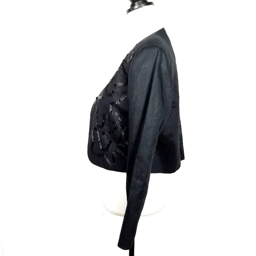 Vintage Cropped Linen Ribbon Trim Jacket - Picture 3 of 6